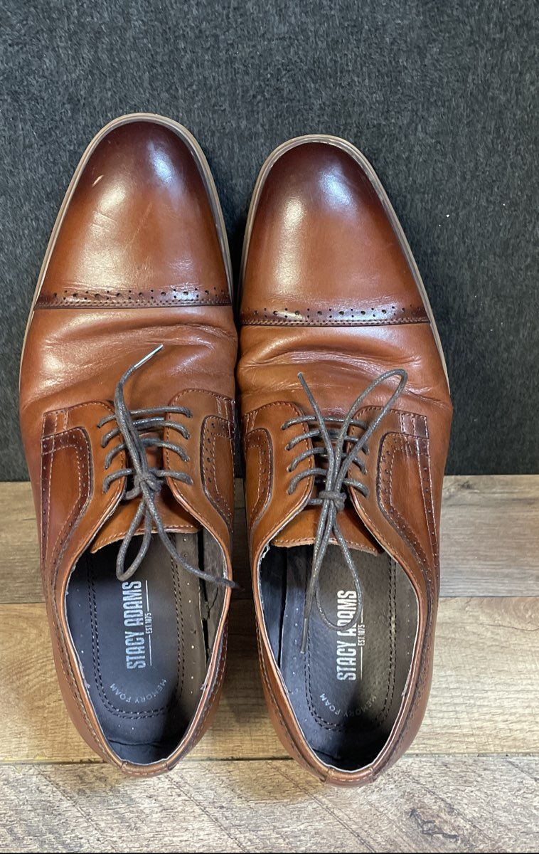 Stacy Adams Dickinson Cognac Brown Cap Toe Derby Dress Shoes Men's Size 12M