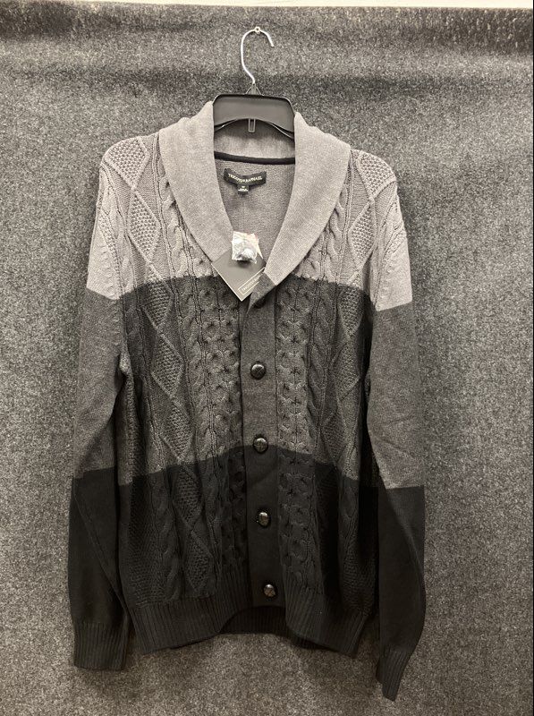 Tricots St Raphael Men's Grey Colorblock Shawl Collar Cable Cardigan Sz M NWT
