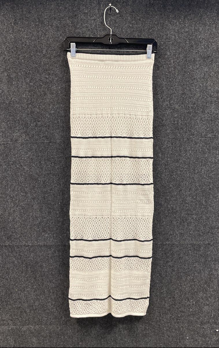 Abercrombie & Fitch Women's Crochet Knit Maxi Dress Cream Navy Stripe NWT XST