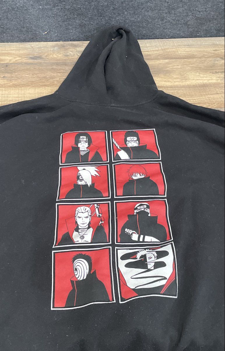 Naruto Shippuden Men's Black Akatsuki Cloud Members Grid Pullover Hoodie Sz M