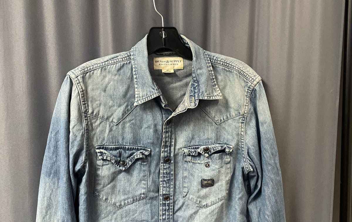 Denim & Supply Ralph Lauren Men's Light Wash Blue Denim Western Snap Shirt Sz S