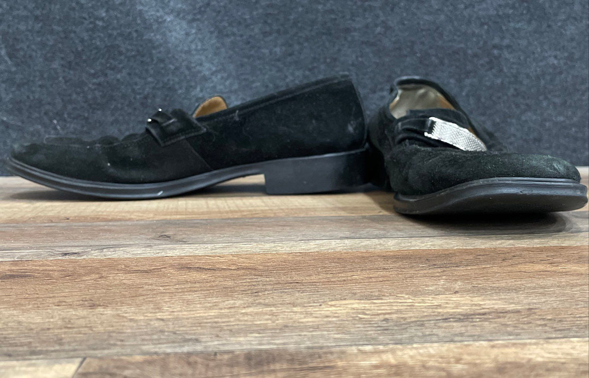 Panelli Black Suede Metal Buckle Loafers Men's Dress Shoes Size 9.5D
