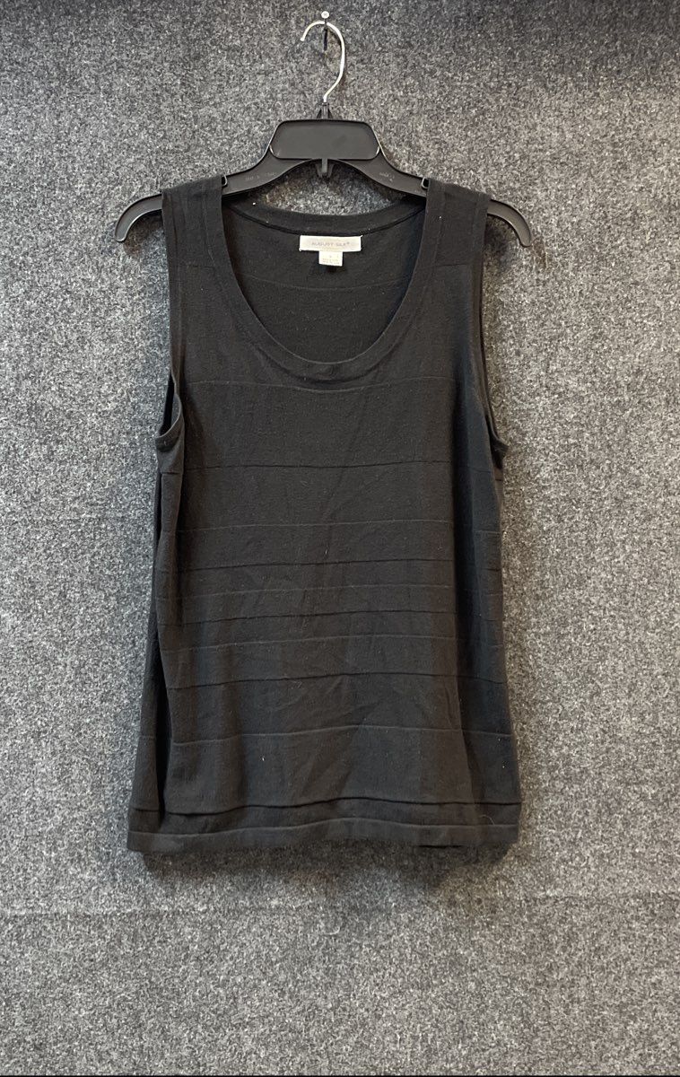 August Silk Women's Black Ribbed Sleeveless Knit Tank Top Shell Sz L