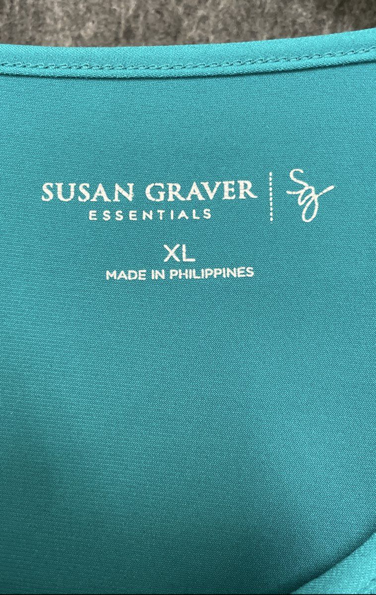 Susan Graver Essentials Women's Green Pleated Scoop Neck Blouse Top Size XL