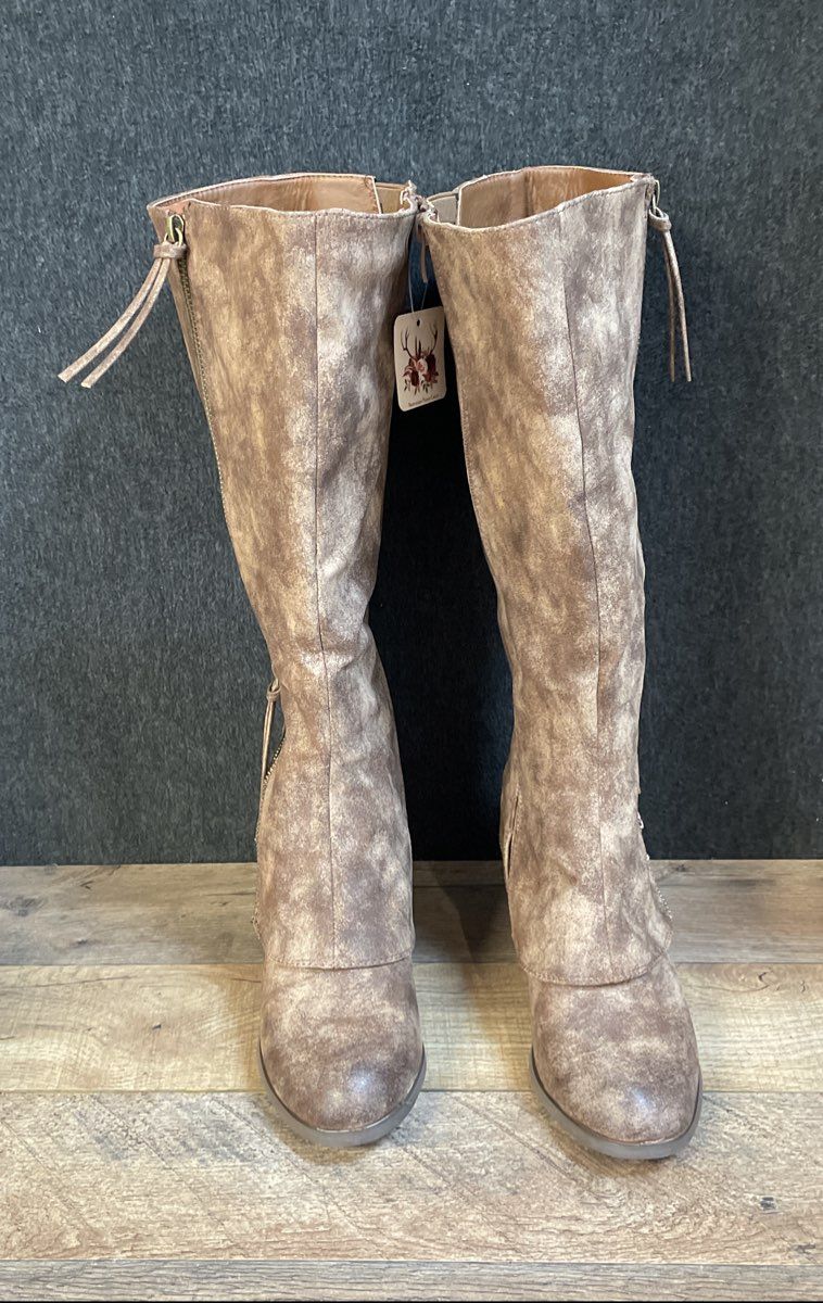 Southern Fried Chics Southern Sass Brown Distressed Knee High Boots Size 8 Wide