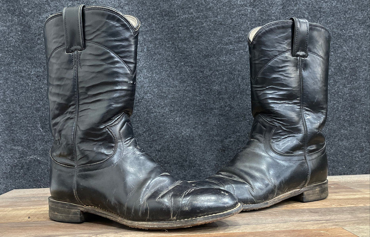 Justin Black Leather Roper Western Cowboy Boots Size 7.5 B