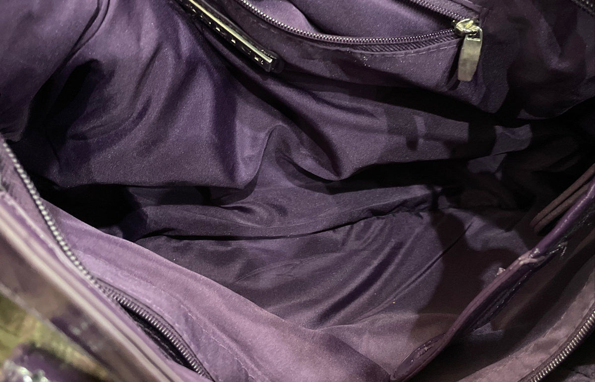 Candice Los Angeles Purple Abstract Leather Satchel Shoulder Bag Silver Hardware