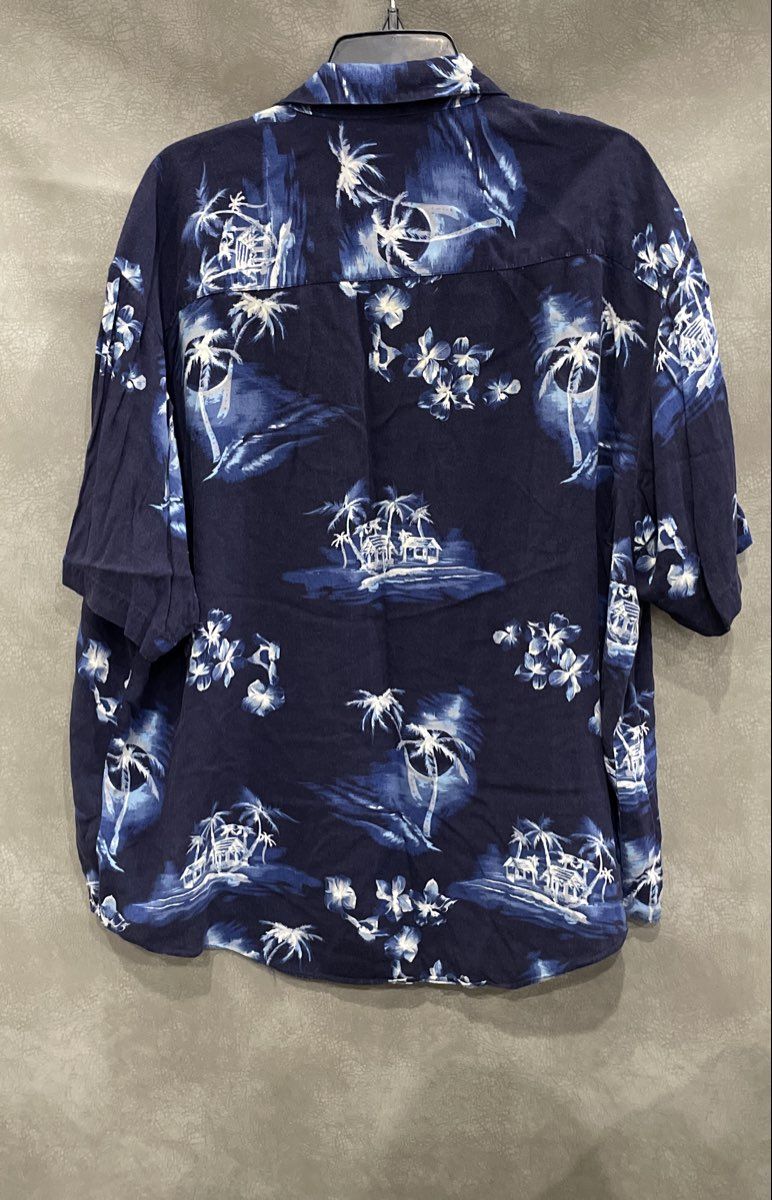 Vintage 90s Un Tied Men's Blue Floral Tropical Rayon Button Up Shirt Sz XL