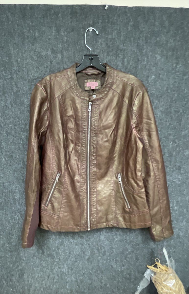 Style & Co Women's Metallic Bronze Faux Leather Moto Jacket Sz XL NWT