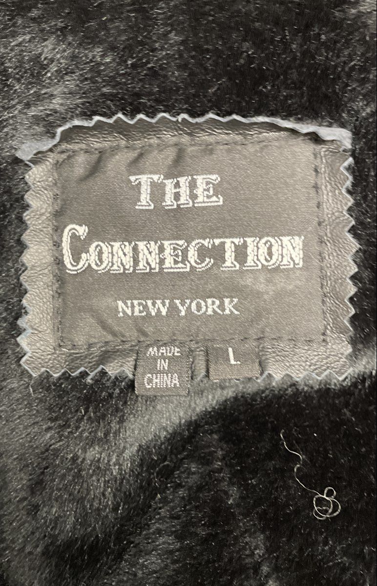 The Connection New York Women's Black Leather Faux Fur Trim Belted Jacket Sz L