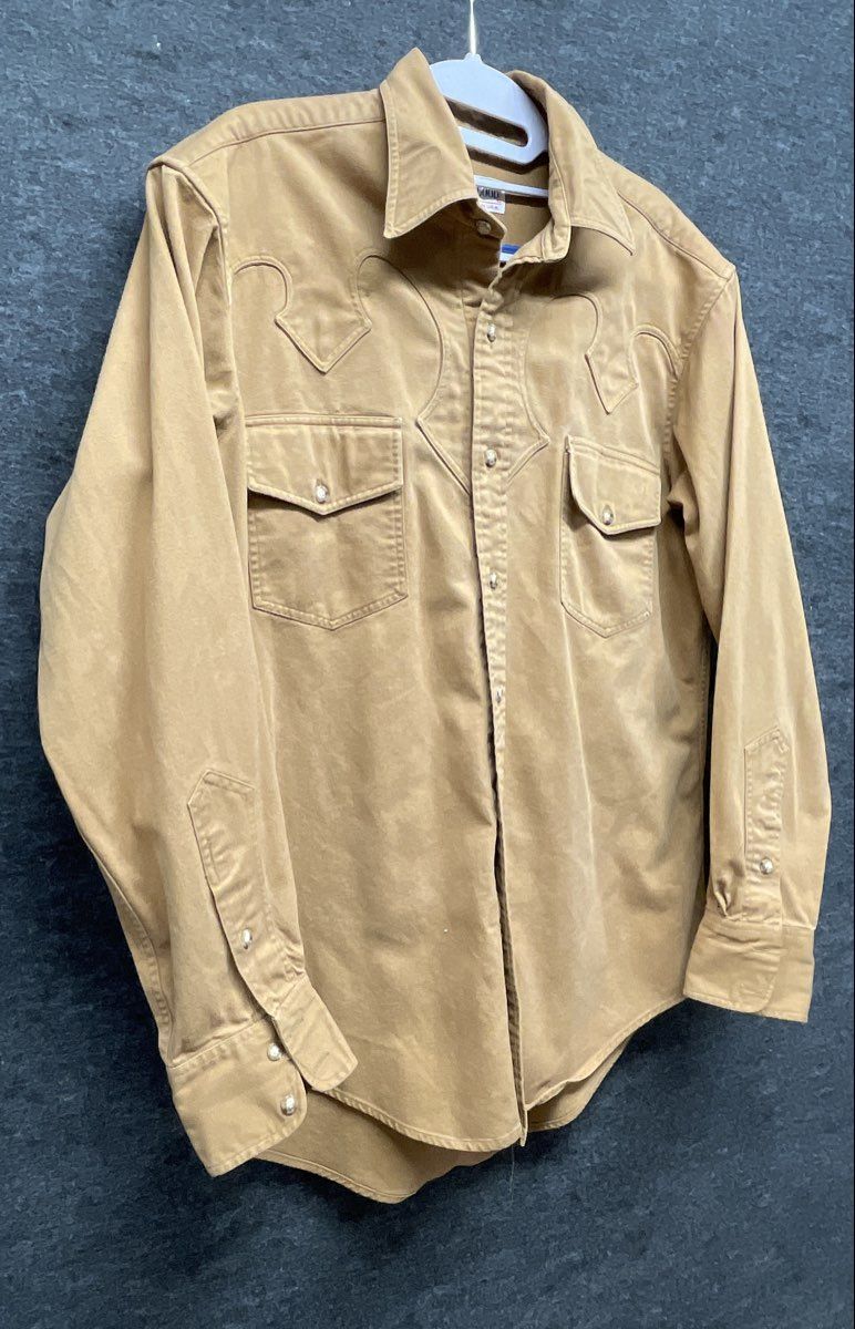 R.GOOD Men's Vintage 90s Tan Western Pearl Snap Shirt Sz 16.5x35