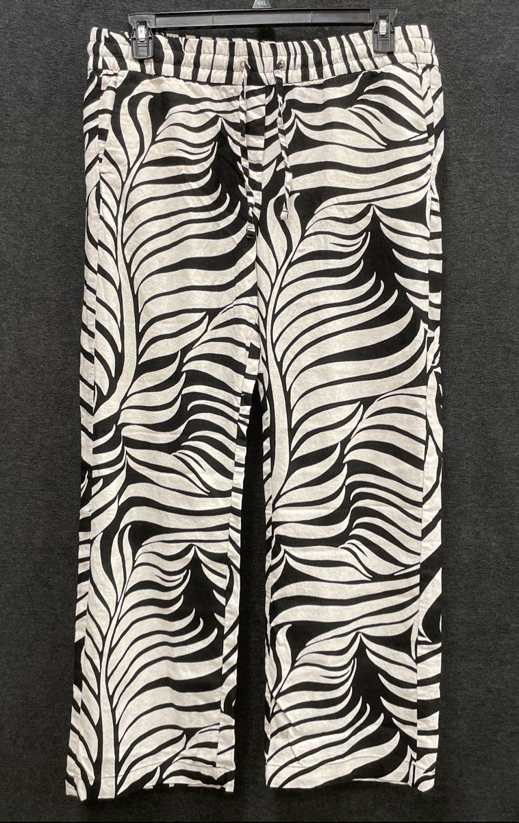 Ann Taylor Factory Women's Black White Zebra Print Linen Blend Pants Size L