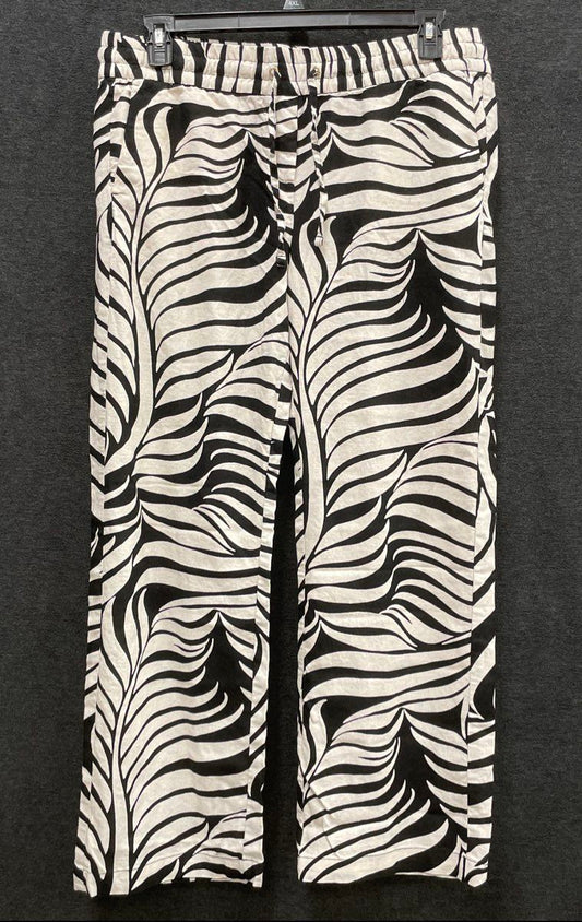 Ann Taylor Factory Women's Black White Zebra Print Linen Blend Pants Size L