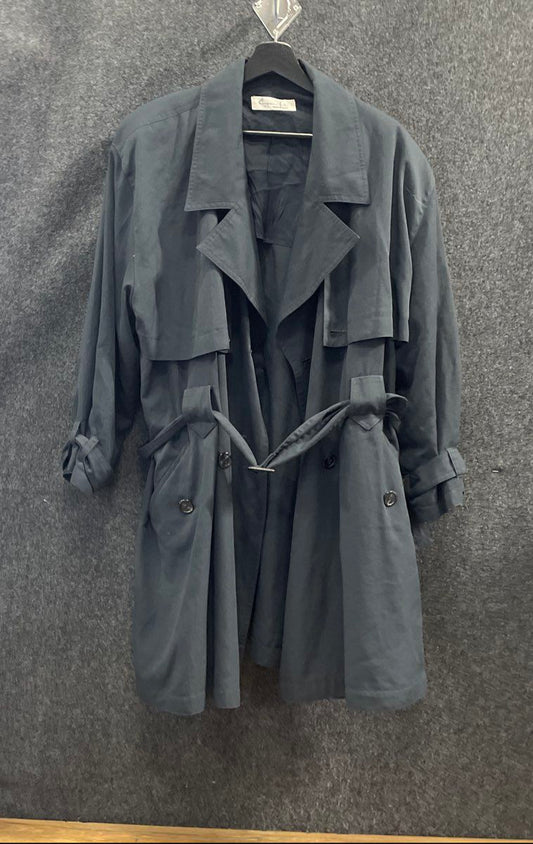 Copain-jet Soubi Tokyo Women's Blue Vintage 90s Rayon Trench Coat Sz F