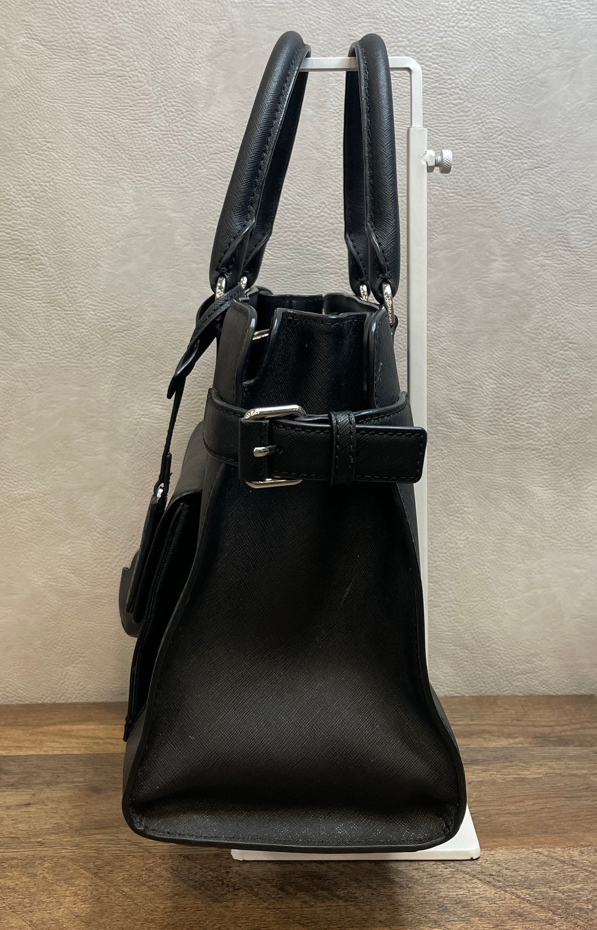 Michael Kors Black Saffiano Leather Hamilton Satchel Handbag Silver Hardware