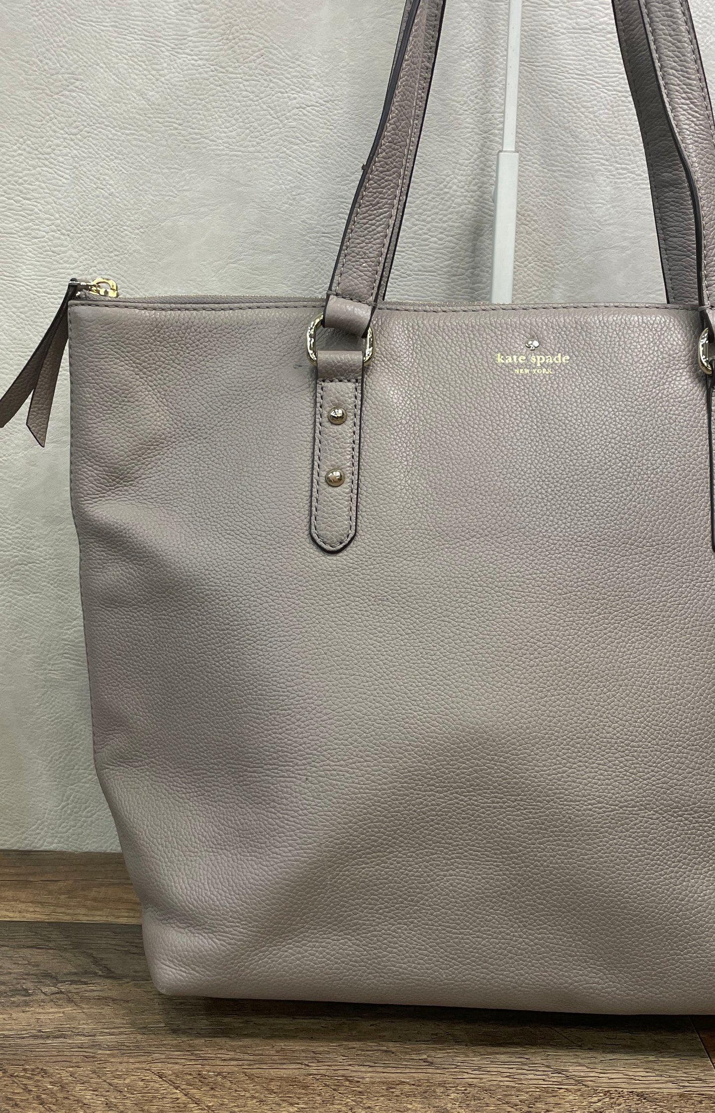 Kate Spade Grey Pebbled Leather Zip Top Tote Bag Large Shoulder Bag