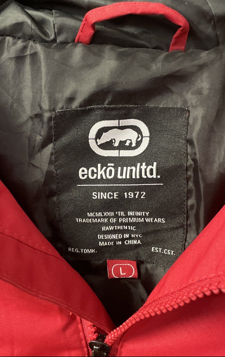 Ecko Unltd Men's Hooded Parka Jacket Red Black Urban Camo Insulated Puffer Sz L
