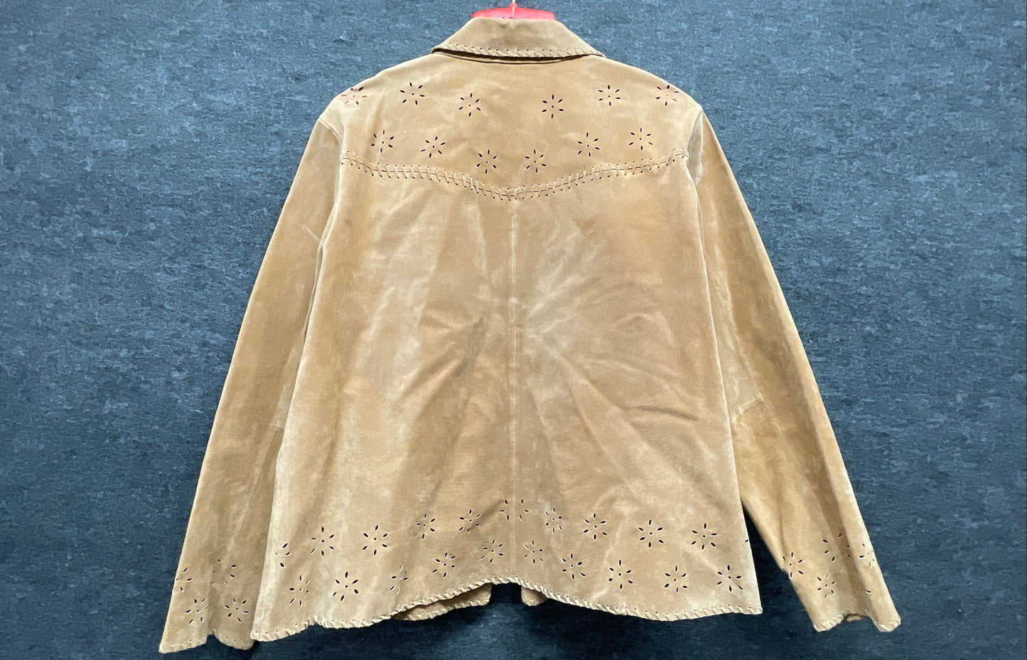 Vintage Coldwater Creek Women's Tan Leather Perforated Floral Jacket Sz L