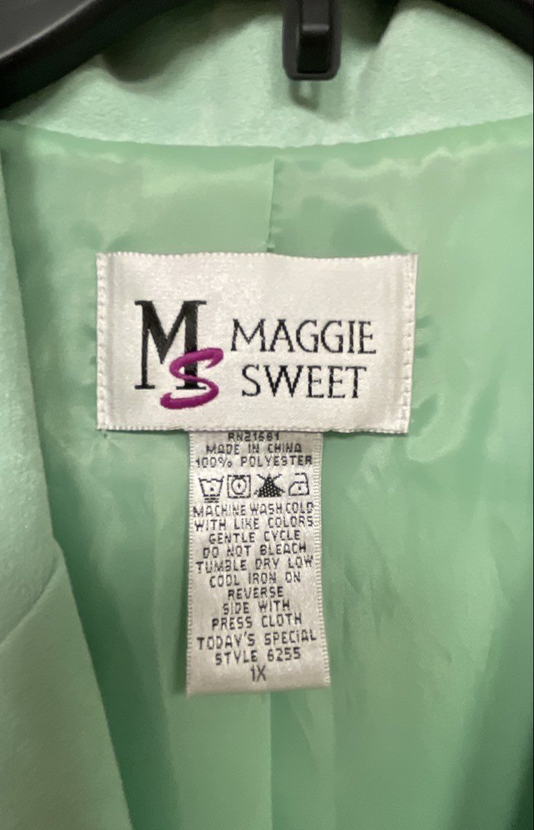 Maggie Sweet Women's Mint Green Pick Stitch Notched Lapel Blazer Jacket Sz 1X