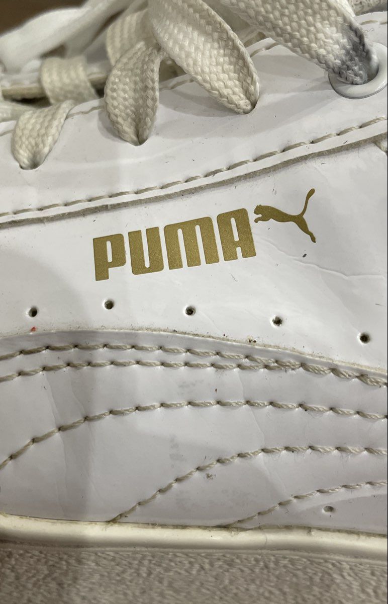 Puma Vikky Stacked L White Gold Platform Sneakers Women's Size 8.5