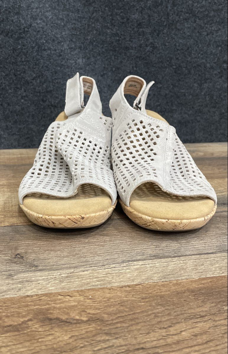 Rockport Briah Perf Sling Grey Brown Wedge Sandals Size 8