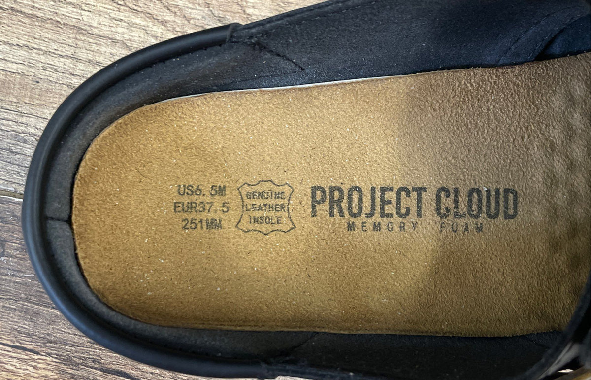 Project Cloud Black Genuine Leather Buckle Loafer Mule Clogs Women's Size 6.5