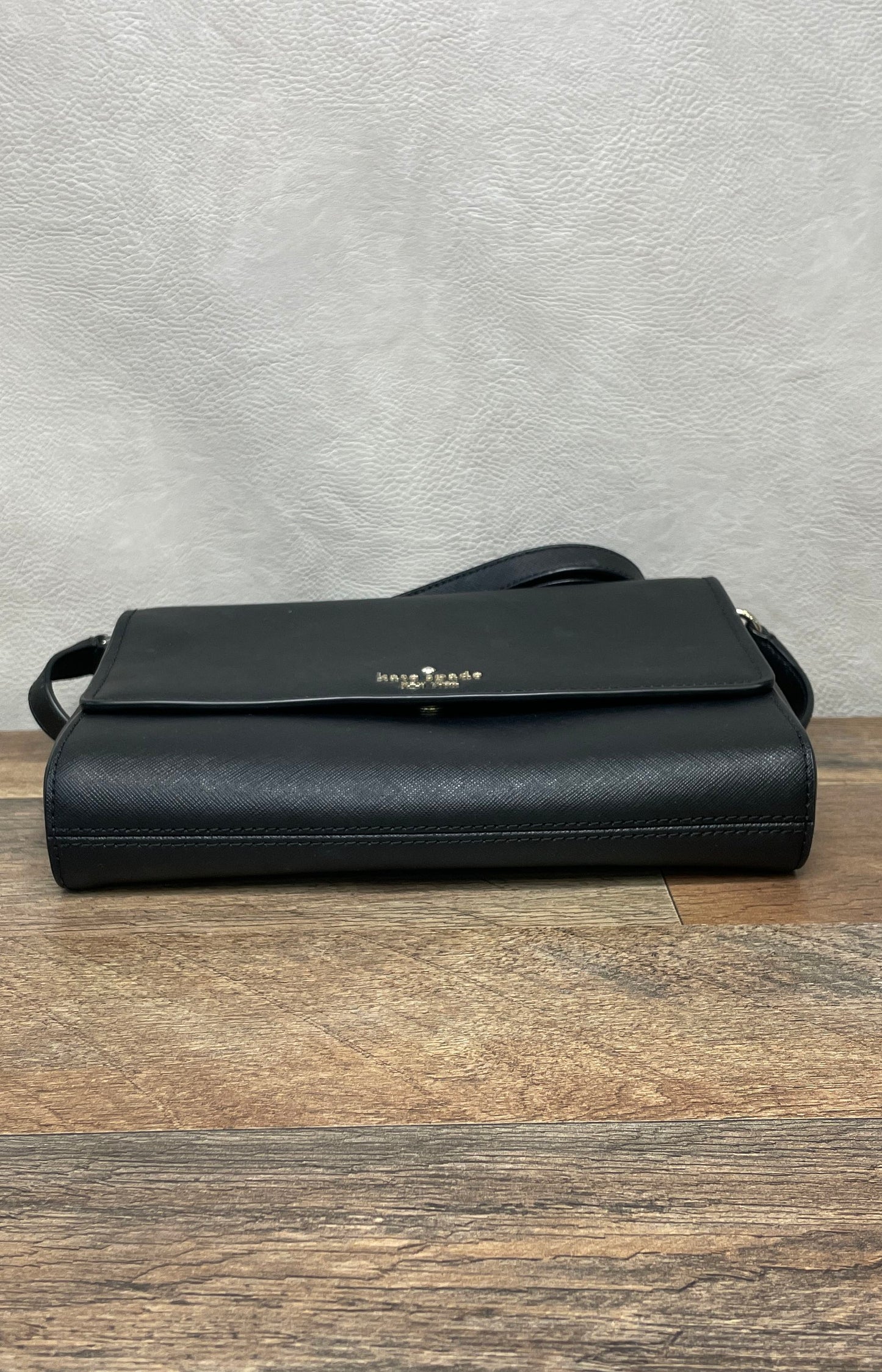 Kate Spade Black Saffiano Leather Crossbody Bag Gold Logo Hardware
