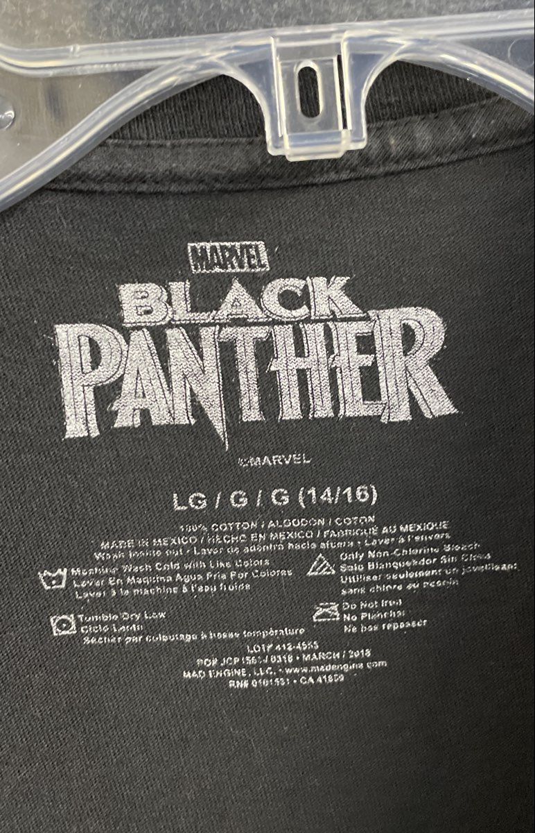 Marvel Boys Black Panther Graphic T-Shirt Black 100% Cotton Sz L 14/16