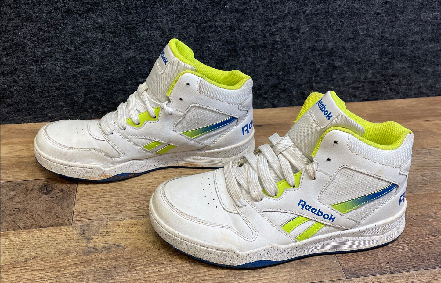 Reebok BB4500 Hi 2 White Neon Lime Blue High Top Sneakers Women's Size 5