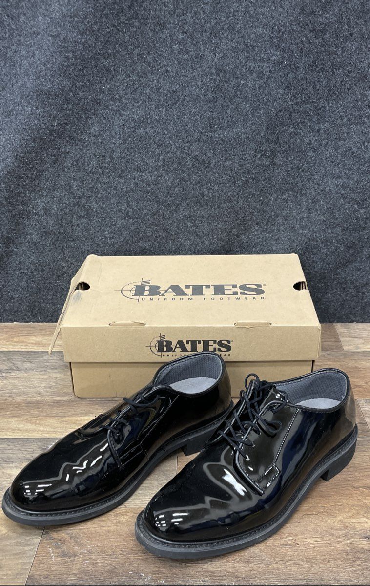 Bates High Gloss Black Uniform Oxford Men's Shoes Size 10.5D New With Box