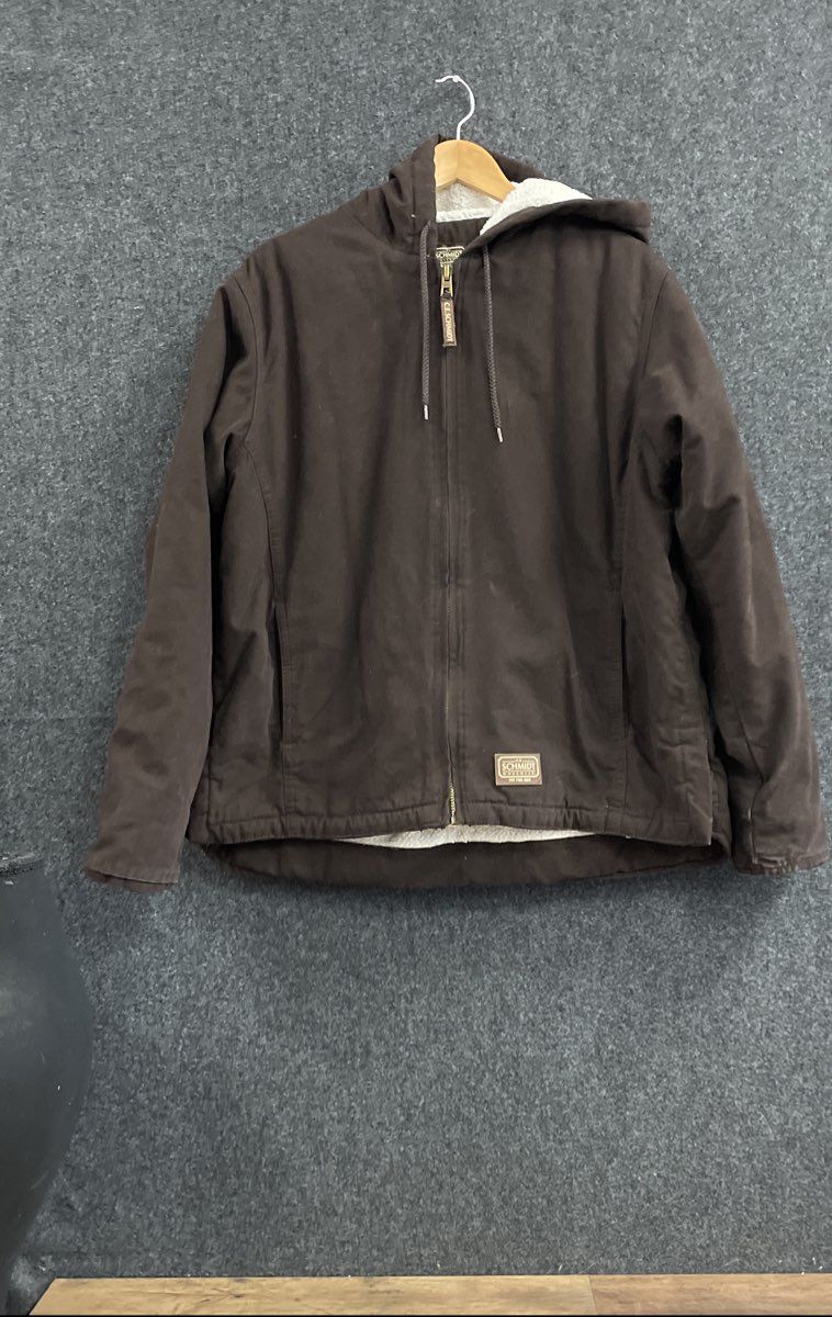 C.E. Schmidt Women's Sherpa Lined Duck Canvas Hooded Work Jacket Brown Sz L Tall