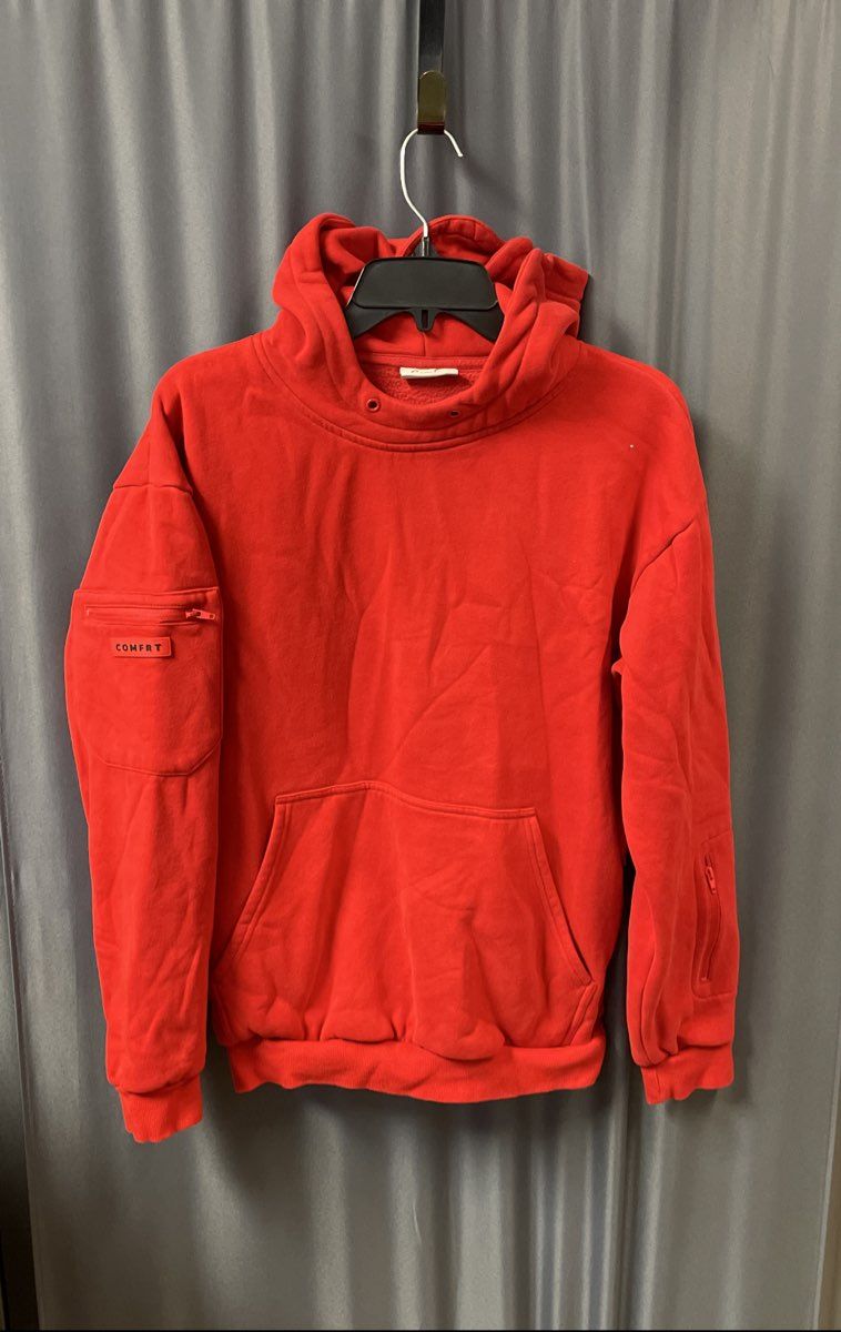 Comfrt Red Pullover Hoodie Heavyweight Utility Sleeve Pockets Sz XS