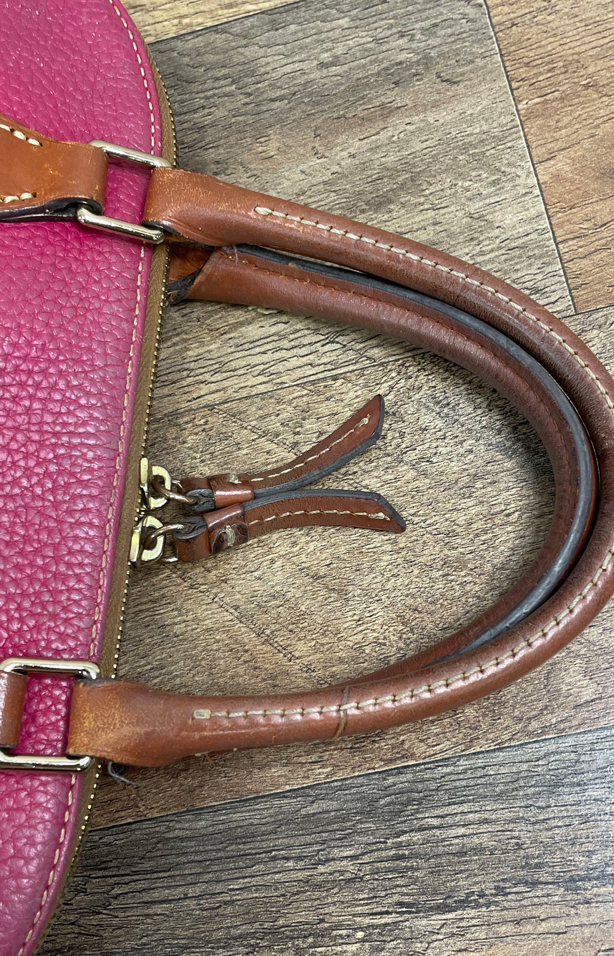 Dooney & Bourke Pink Pebbled Leather Zip Zip Satchel Handbag Gold Hardware