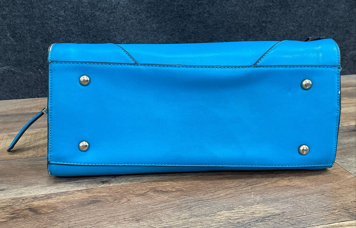 Unbranded Blue Leather Satchel Tote Handbag Large Gold Hardware 19x14