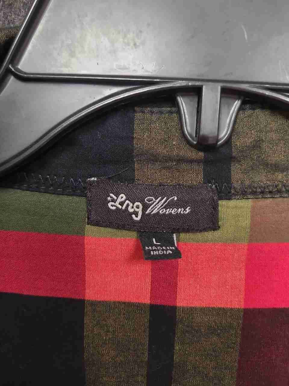 LRG Men's Long Sleeve Button Up Shirt Red Black Olive Green Plaid Size L