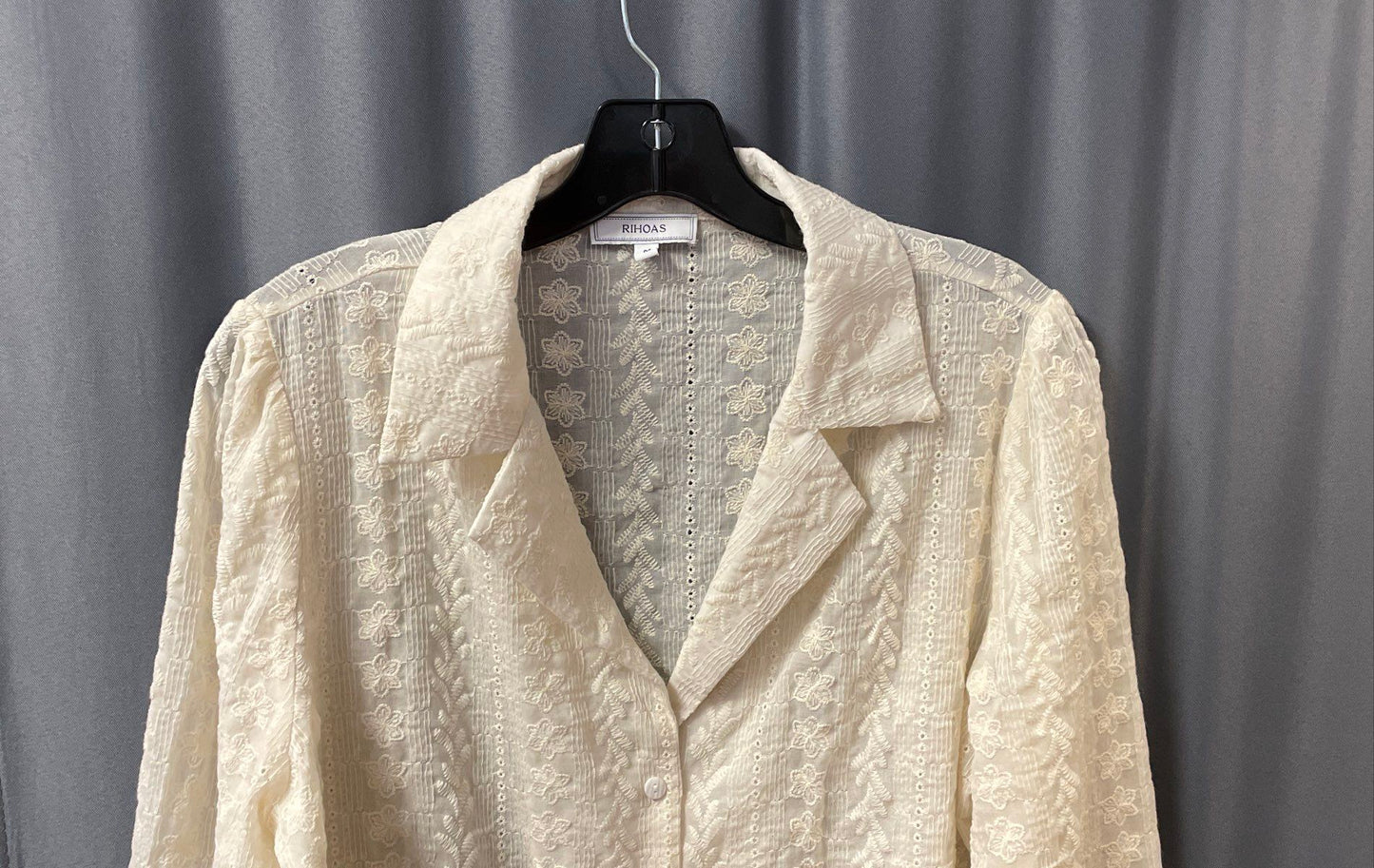Rihoas Women's Cream Floral Eyelet Lace Embroidered Button Front Blouse Sz M