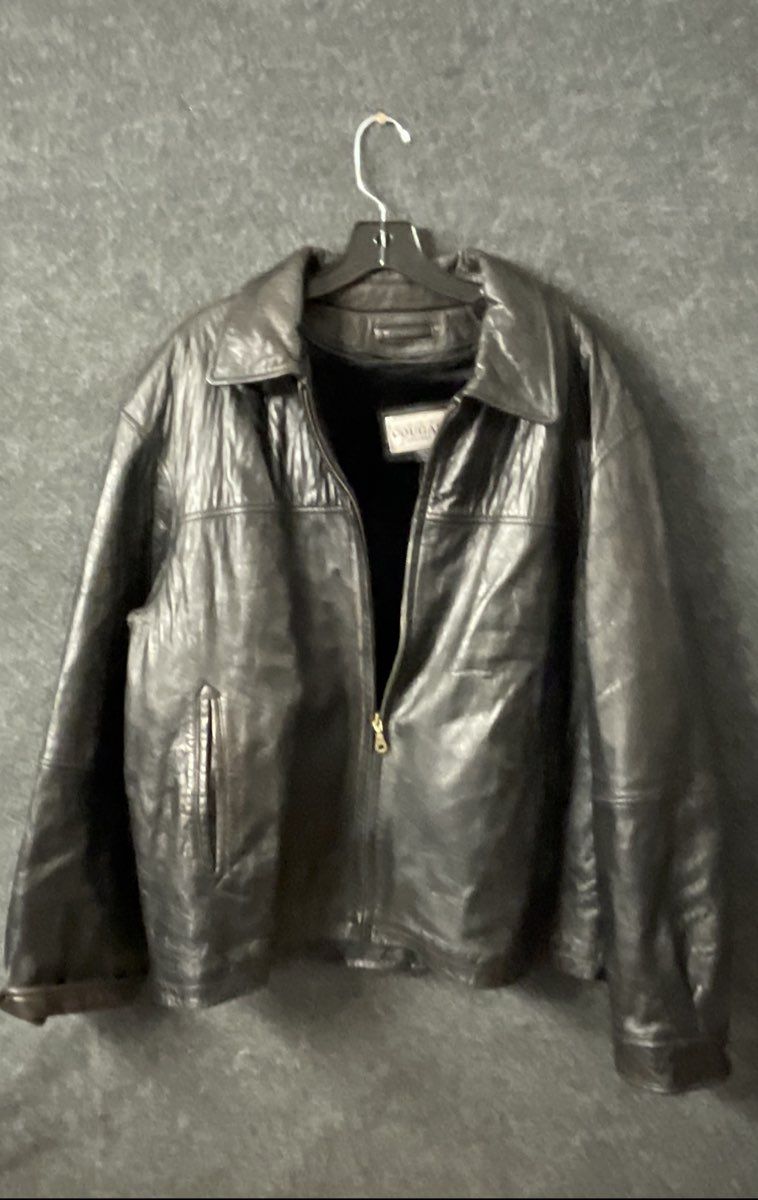 Vintage Y2K Cougar Men's Leather Bomber Jacket Black Size L