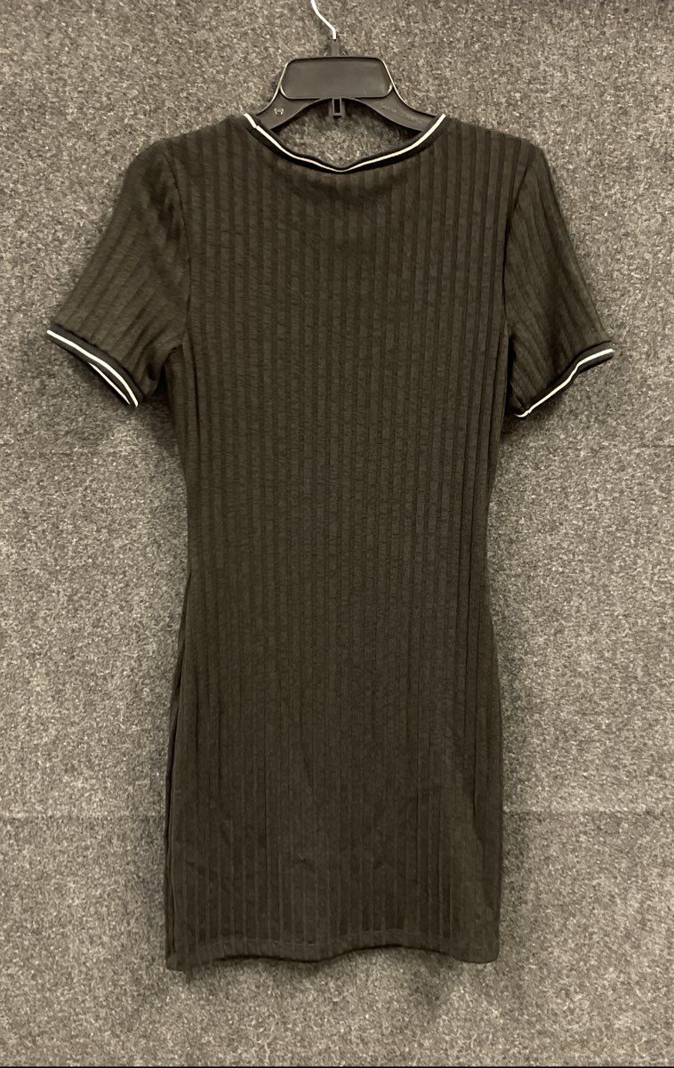 Divided H&M Women's Black Ribbed Knit Short Sleeve White Trim Dress Sz 12