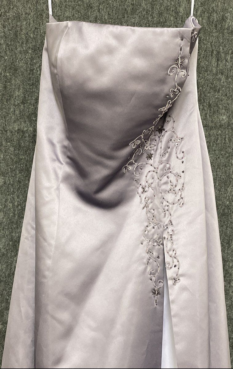 Mori Lee Women's Lavender Satin Strapless Gown Embroidered Beaded Shawl Sz 10