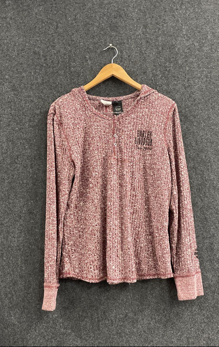 Harley-Davidson Women's Marled Red Ribbed Knit Henley Hoodie Sz XL
