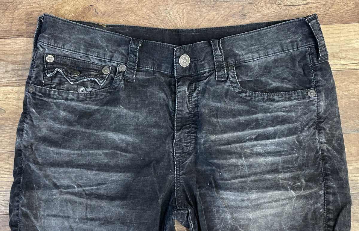 True Religion Men's Ricky Relaxed Straight Washed Black Denim Shorts Sz 36