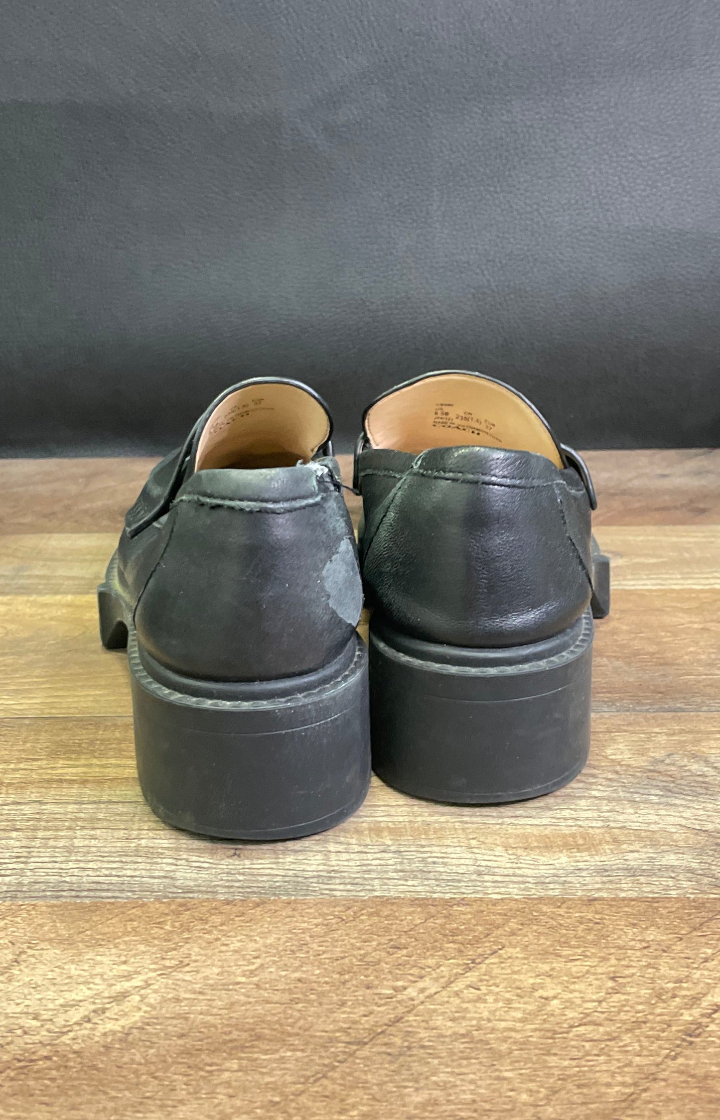 Coach Leah Black Leather Platform Lug Sole Loafers Women's Size 6.5B