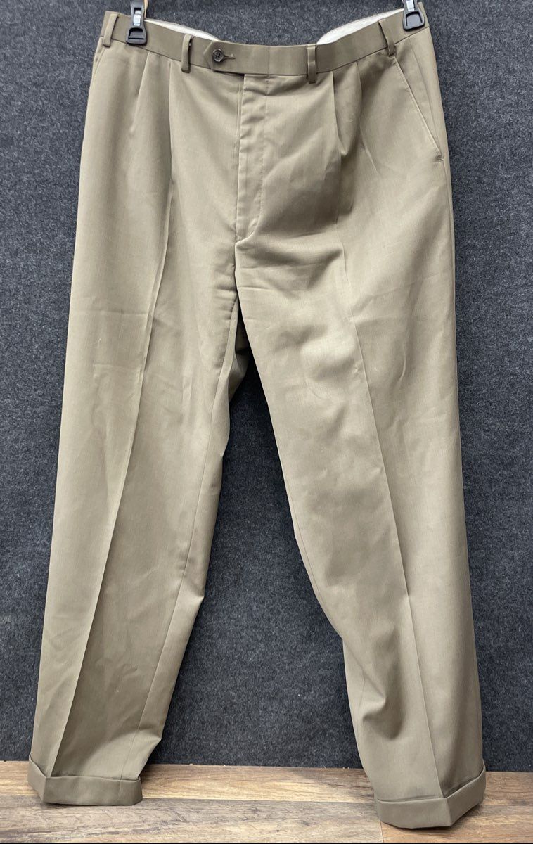 Lauren Ralph Lauren Men's Khaki Brown 100% Wool Pleated Cuffed Dress Pants 38x34