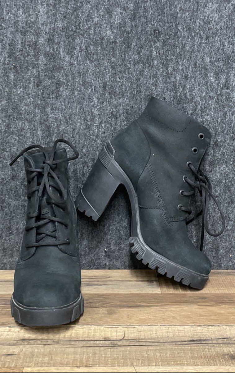 Timberland Lana Point Women's Black Nubuck Heeled Lace-up Boots Size 6.5