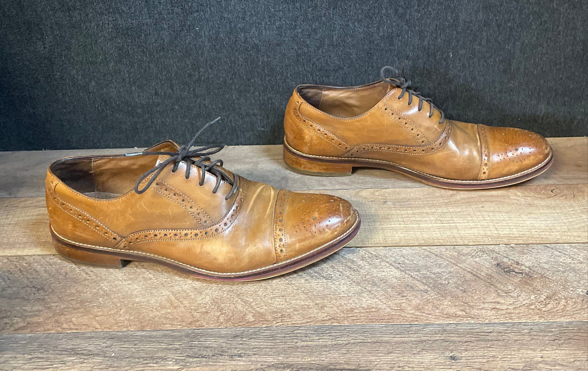 Johnston & Murphy Tan Leather Brogue Cap Toe Oxford Shoes Size 11M