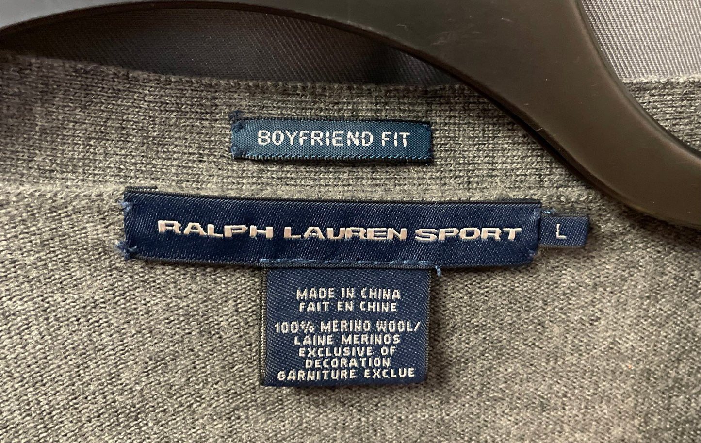 Ralph Lauren Sport Women's Gray Merino Wool Boyfriend Fit Cardigan Sweater Sz L