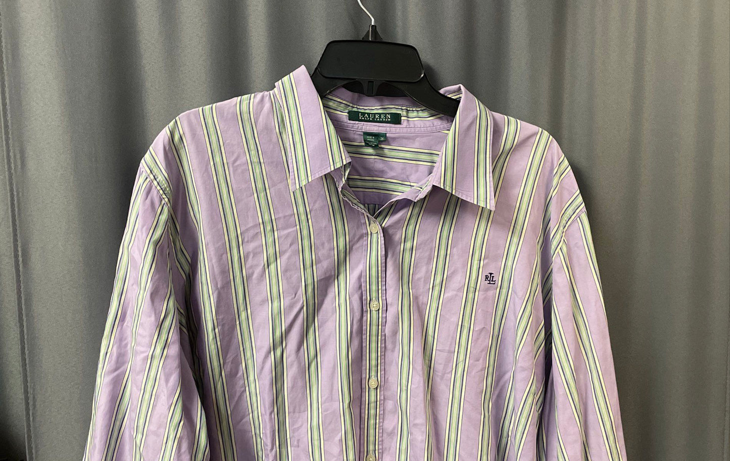 Lauren Ralph Lauren Women's Purple Green Striped Button Down Shirt Top Sz 3X