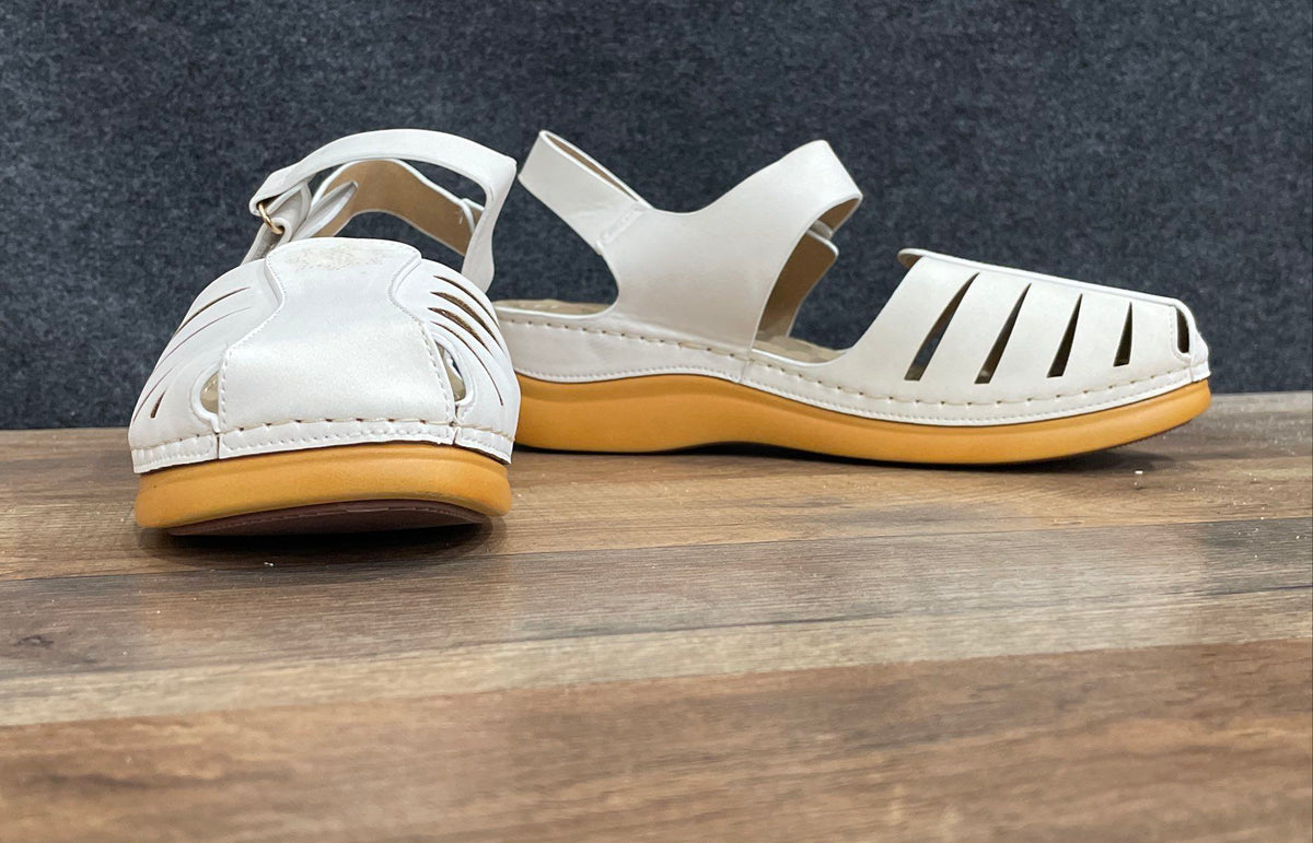 Shibever White Faux Leather Fisherman Slingback Comfort Sandals Women's Size 38