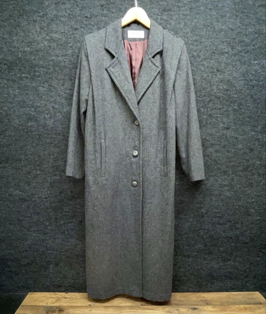 J. Hilary Women's Vintage 90s Gray Long Overcoat Notched Lapel M