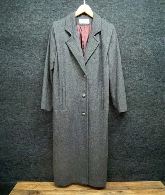 J. Hilary Women's Vintage 90s Gray Long Overcoat Notched Lapel M